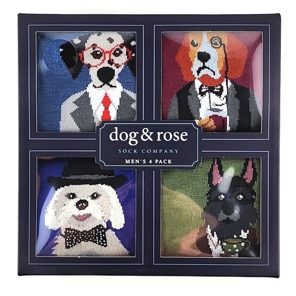NWT Dog & Rose 4 Pack Men's Novelty Dog Print Socks Gift Box Sz8-12